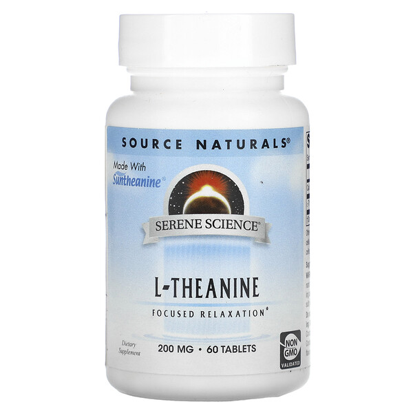 Serene Science, L-теанин, 200 мг, 60 таблеток Source Naturals