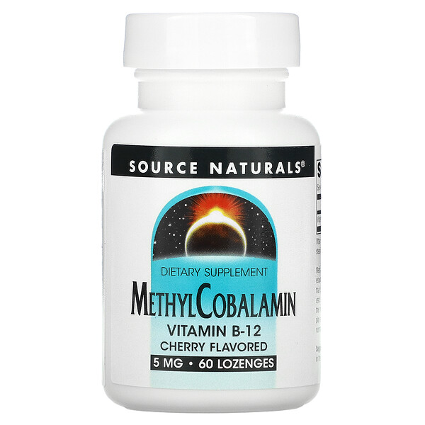 Метилкобаламин Витамин В12, Вишня - 5 мг - 60 леденцов - Source Naturals Source Naturals