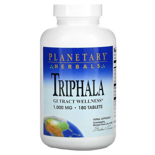 Triphala, Здоровье желудочно-кишечного тракта, 1000 мг, 180 таблеток Planetary Herbals