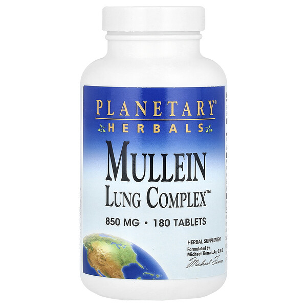 Фитококтейль для легких Mullein Lung Complex™, 850 мг, 180 таблеток Planetary Herbals