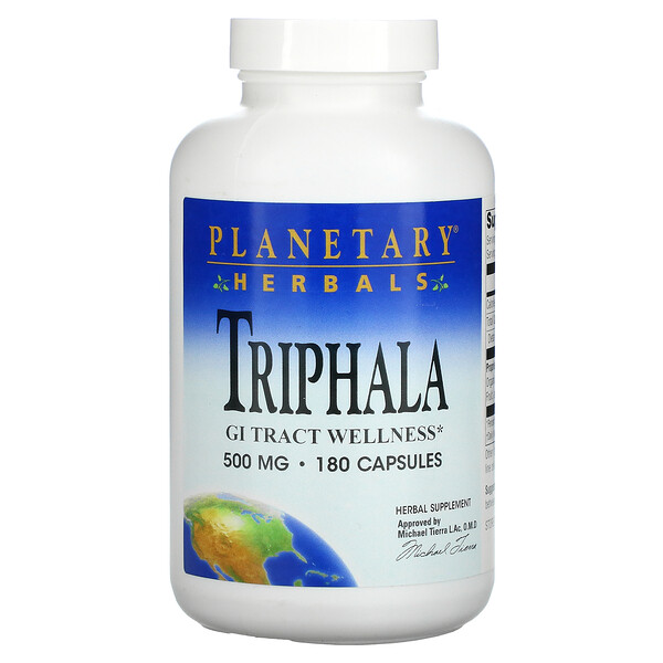 Трифала, здоровье желудочно-кишечного тракта, 500 мг, 180 капсул Planetary Herbals