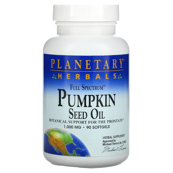 Масло семян тыквы Full Spectrum, 1000 мг, 90 мягких желатиновых капсул Planetary Herbals