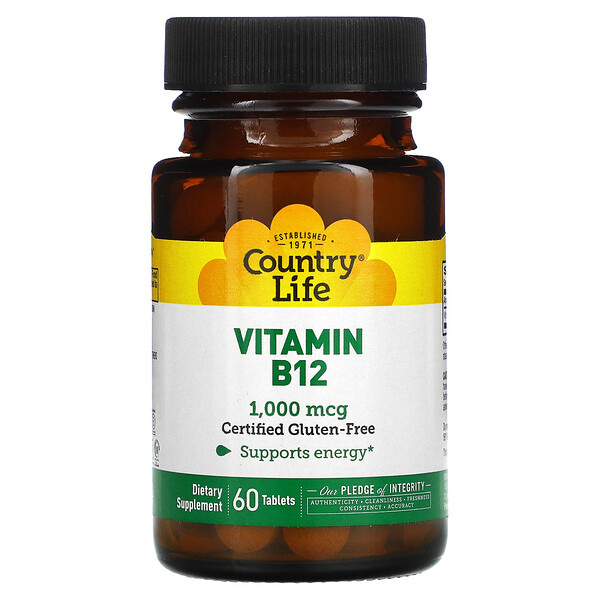 Витамин B12, 1000 мкг, 60 таблеток Country Life