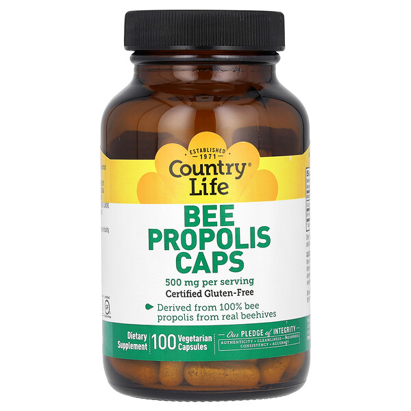 Капсулы с пчелиным прополисом, 250 мг, 100 вегетарианских капсул Country Life