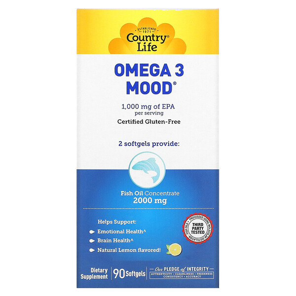 Omega-3 Mood, Натуральный лимон, 90 капсул - Country Life Country Life