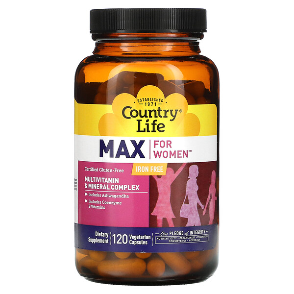 Max for Women, Мультивитаминный и минеральный комплекс, без железа, 120 вегетарианских капсул Country Life