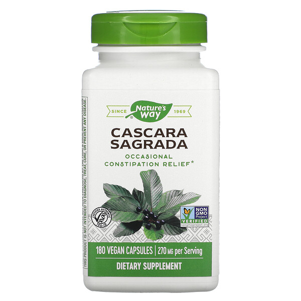 Cascara Sagrada, 270 мг, 180 веганских капсул Nature's Way