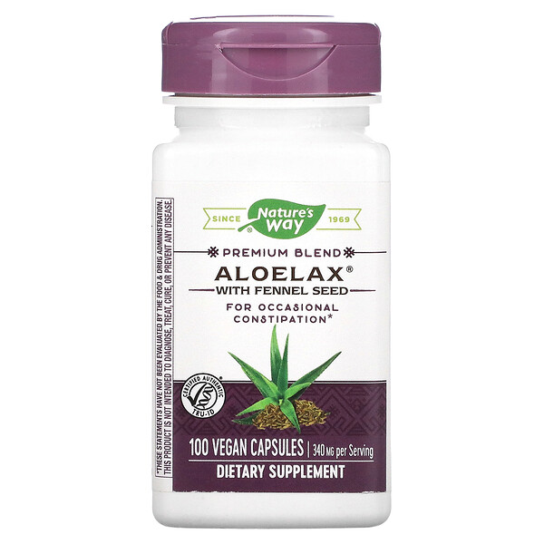 Aloelax с семенами фенхеля - 340 мг - 100 веганских капсул - Nature's Way Nature's Way