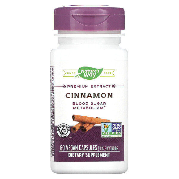 Cinnamon, Premium Extract, 60 Vegan Capsules (Веганские капсулы) Nature's Way