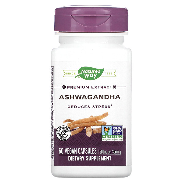 Ашваганда, 500 мг, 60 веганских капсул Nature's Way