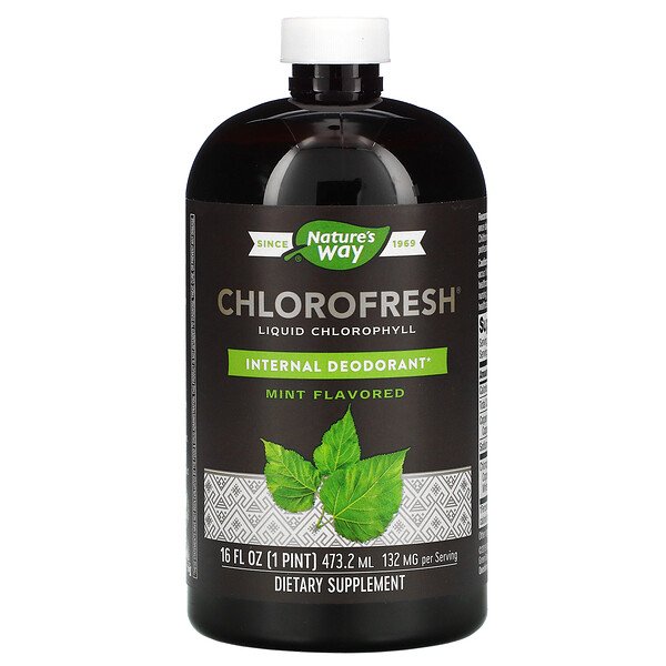 Chlorofresh, жидкий хлорофилл, мята, 132 мг, 16 жидких унций (473,2 мл) Nature's Way