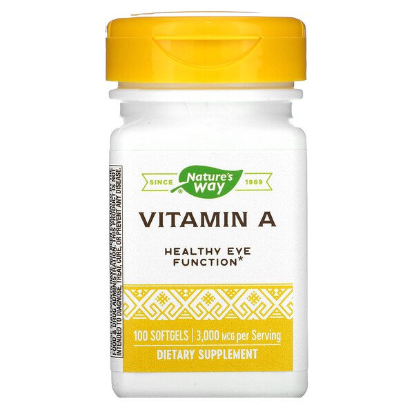 Витамин А, 3000 мкг, 100 мягких таблеток Nature's Way
