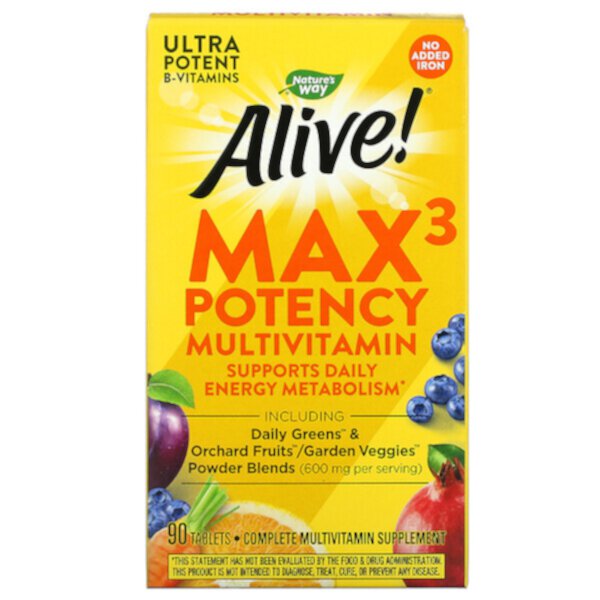 Живой! Мультивитамины Max3 Potency, без добавления железа, 90 таблеток Nature's Way