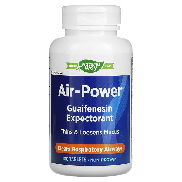 Air-Power, Отхаркивающее средство гвайфенезин, 100 таблеток Nature's Way