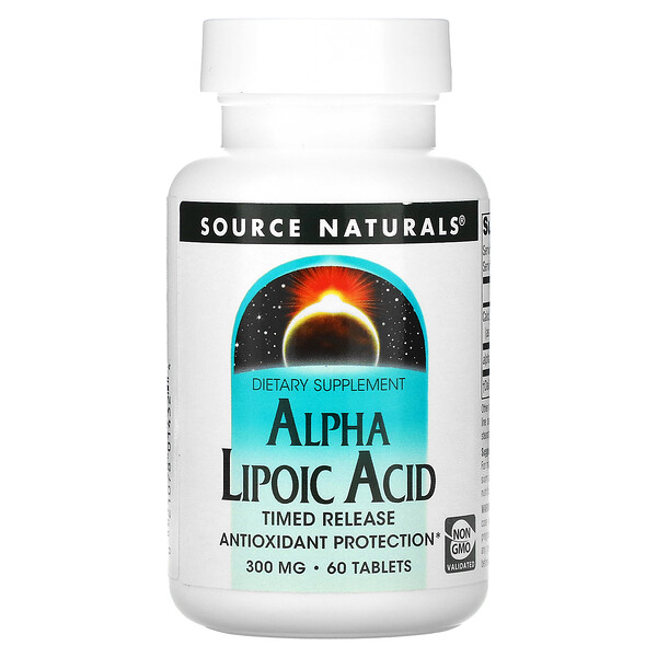 Альфа-липоевая кислота, Медленное высвобождение, 300 мг, 60 таблеток - Source Naturals Source Naturals