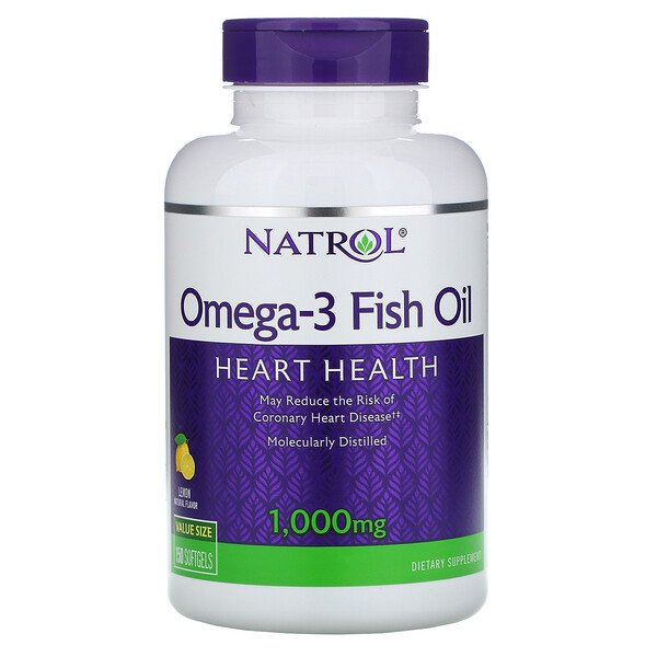 Омега-3 рыбий жир, натуральный вкус лимона, 1000 мг, 150 мягких таблеток Natrol