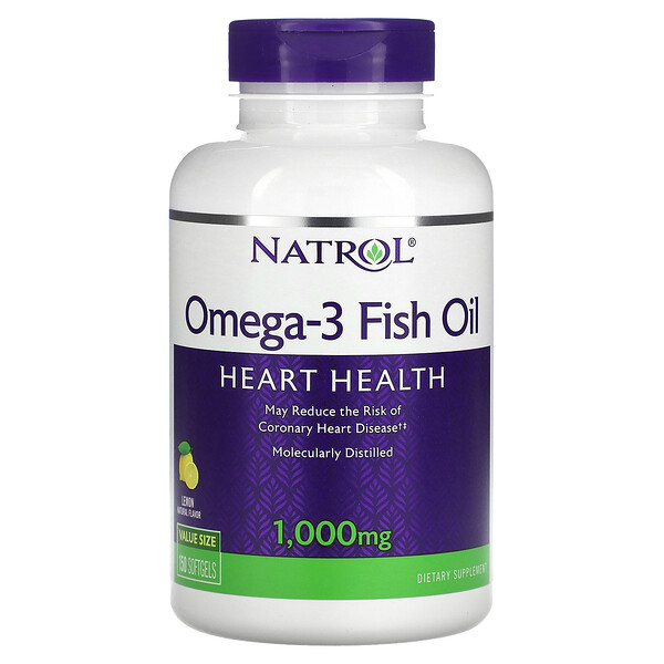 Омега-3 рыбий жир, лимон, 1000 мг, 150 мягких таблеток Natrol
