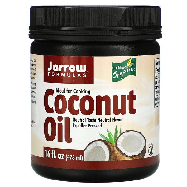 Органическое кокосовое масло, прессованное жмыхом, 16 жидких унций (473 г) Jarrow Formulas