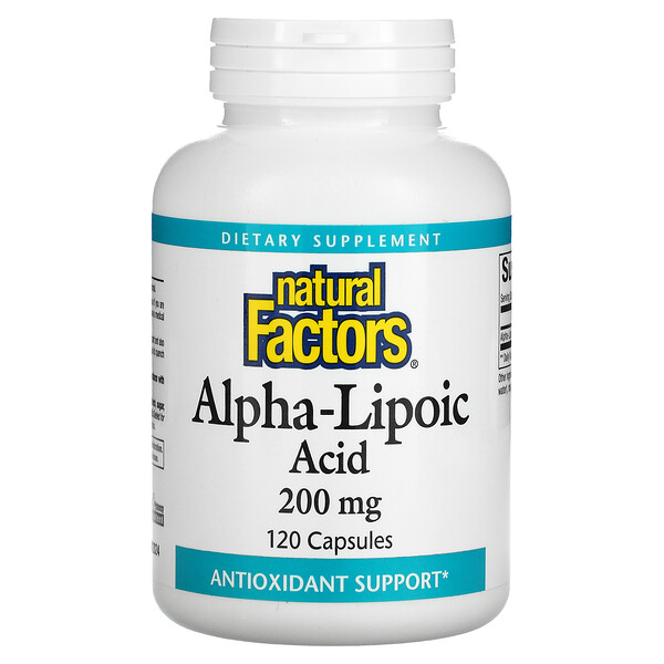 Альфа-липоевая кислота, 200 мг, 120 капсул Natural Factors