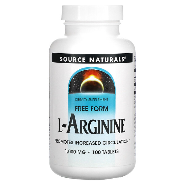 L-аргинин, в свободной форме, 1000 мг, 100 таблеток Source Naturals