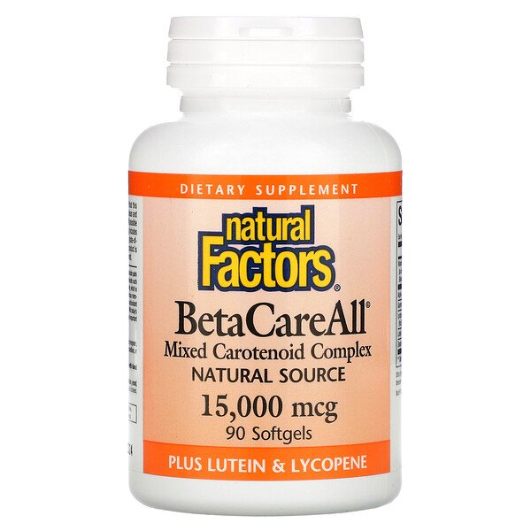 BetaCareAll - 15000 мкг - 90 мягких капсул - Natural Factors Natural Factors