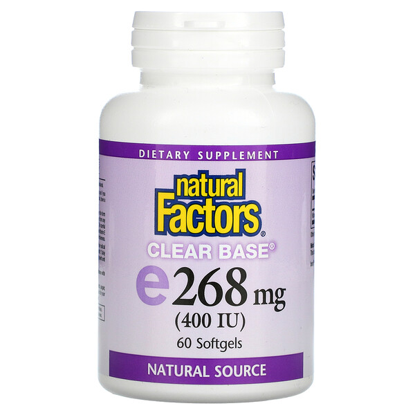 Прозрачная основа витамина Е, 268 мг (400 МЕ), 60 мягких таблеток Natural Factors