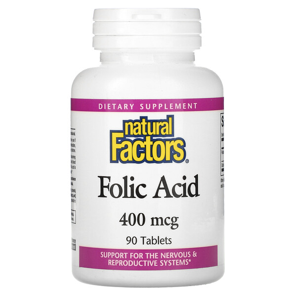 Фолиевая кислота, 400 мкг, 90 таблеток Natural Factors