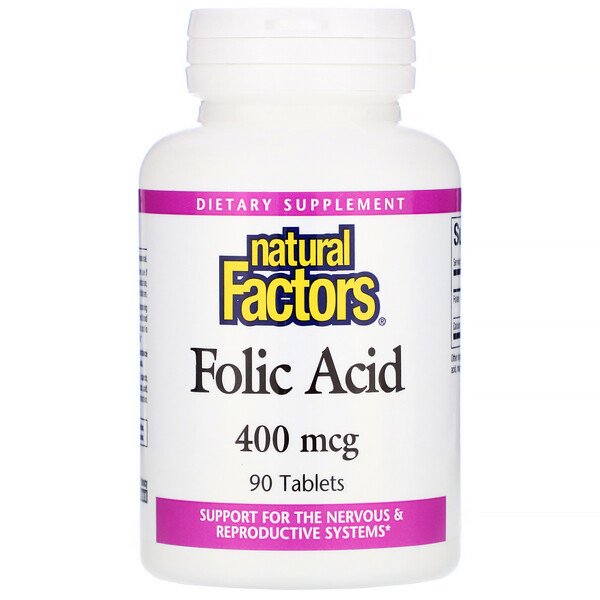 Фолиевая кислота, 400 мкг, 90 таблеток Natural Factors
