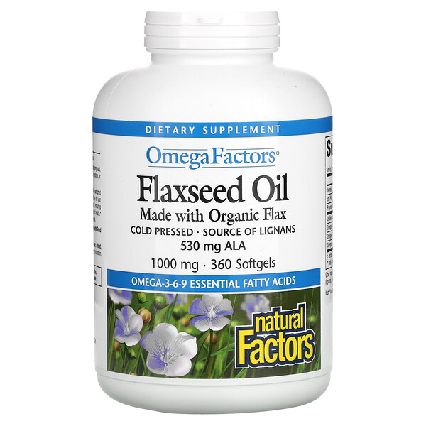 OmegaFactors, Масло льняного семени, 1000 мг, 360 капсул - Natural Factors Natural Factors