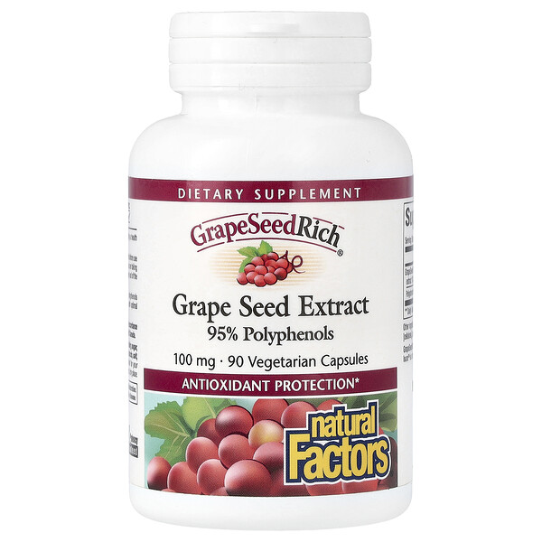 GrapeSeedRich, Экстракт Семян Винограда - 100 мг - 90 вегетарианских капсул - Natural Factors Natural Factors
