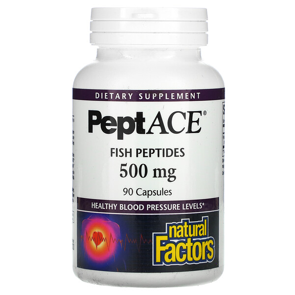 PeptACE, Рыбные пептиды - 500 мг - 90 капсул - Natural Factors Natural Factors