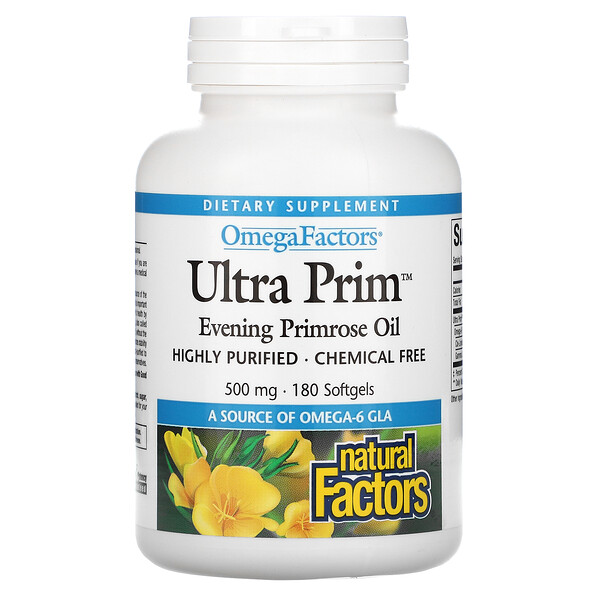 OmegaFactors, Ultra Prim, масло примулы вечерней, 500 мг, 180 мягких таблеток Natural Factors