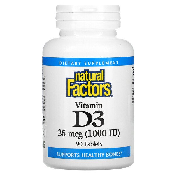 Витамин D3, 25 мкг (1000 МЕ), 90 таблеток Natural Factors