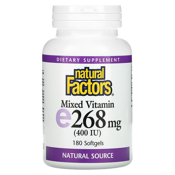 Смешанный витамин Е, 268 мг (400 МЕ), 180 мягких таблеток Natural Factors