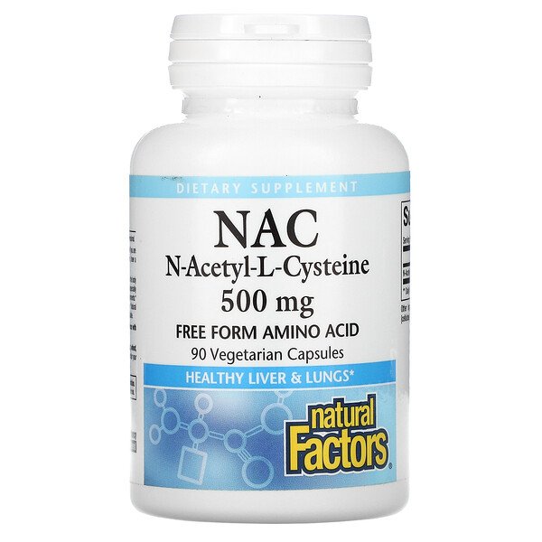 NAC, N-ацетил-L-цистеин, 500 мг, 90 вегетарианских капсул Natural Factors