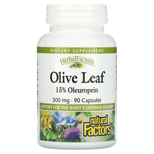 HerbalFactors, Листья оливы, 500 мг, 90 капсул Natural Factors