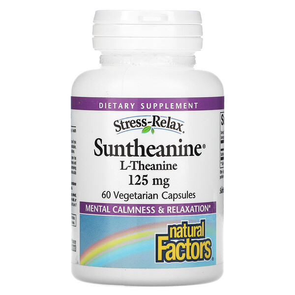Stress-Relax, Suntheanine, L-теанин, 125 мг, 60 вегетарианских капсул Natural Factors
