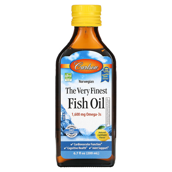 Norwegian, The Very Finest Fish Oil, натуральный лимон, 1600 мг, 6,7 жидких унций (200 мл) Carlson