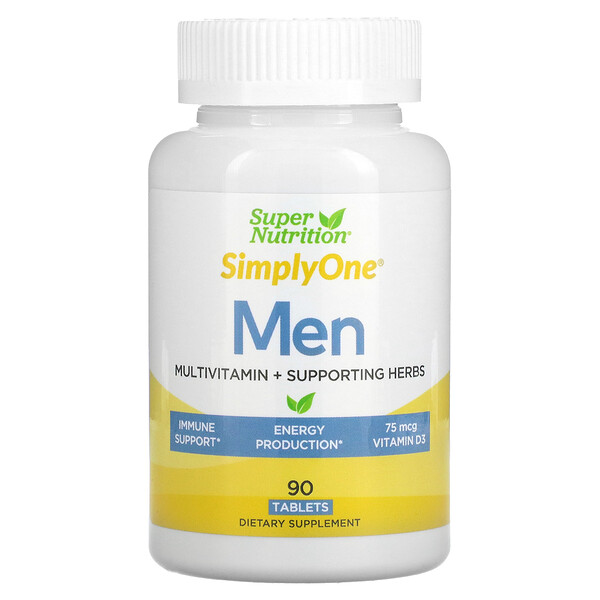 SimplyOne, Мультивитамины для мужчин + поддерживающие травы, 90 таблеток Super Nutrition