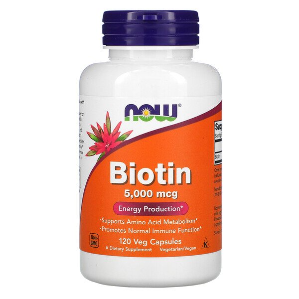 Биотин, 5000 мкг, 120 растительных капсул NOW Foods