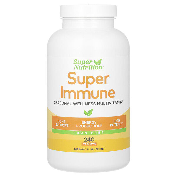 Super Immune, Мультивитамины для укрепления иммунитета с глутатионом, без железа, 240 таблеток Super Nutrition
