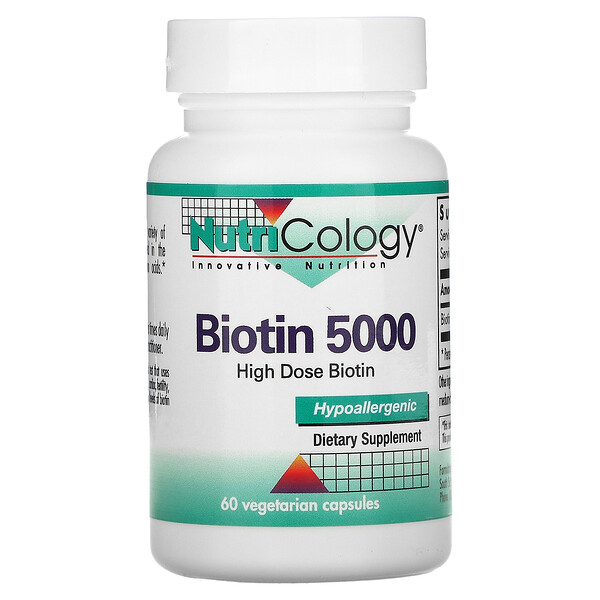 Биотин 5000, 60 вегетарианских капсул Nutricology