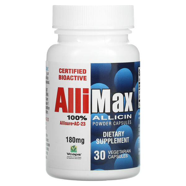 Капсулы с порошком 100% аллицина, 180 мг, 30 вегетарианских капсул Allimax