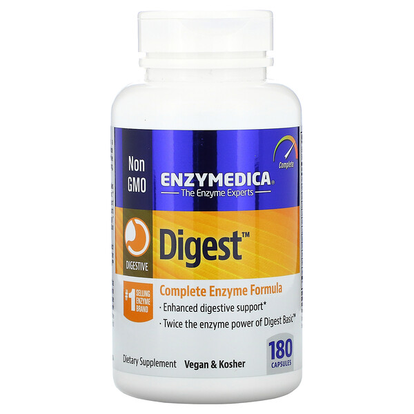 Digest, Комплексная формула ферментов, 180 капсул Enzymedica