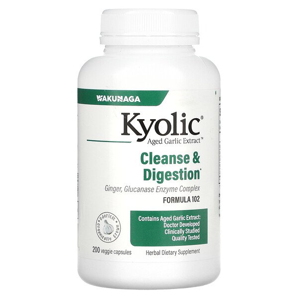 Вытяжка из Старого Чеснока, Очищение и Пищеварение, Формула 102 - 200 растительных капсул - Kyolic Kyolic