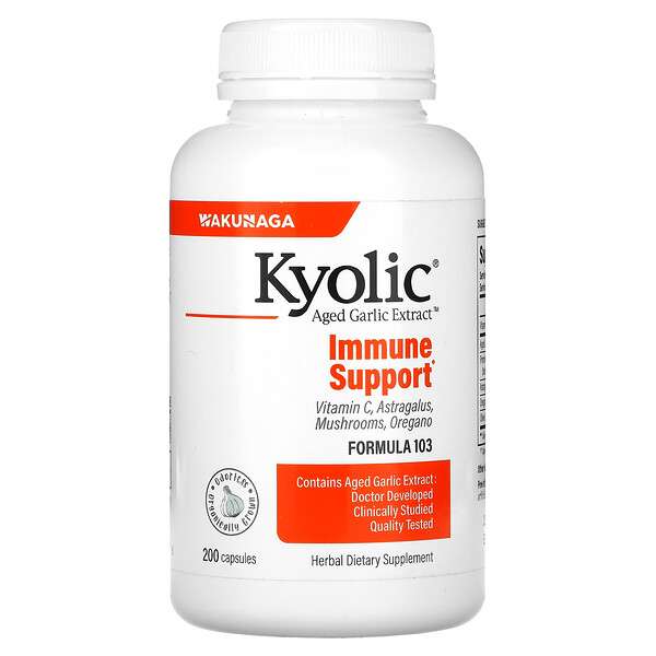 Выдержанный экстракт чеснока, Иммунитет, Формула 103 - 200 капсул - Kyolic Kyolic