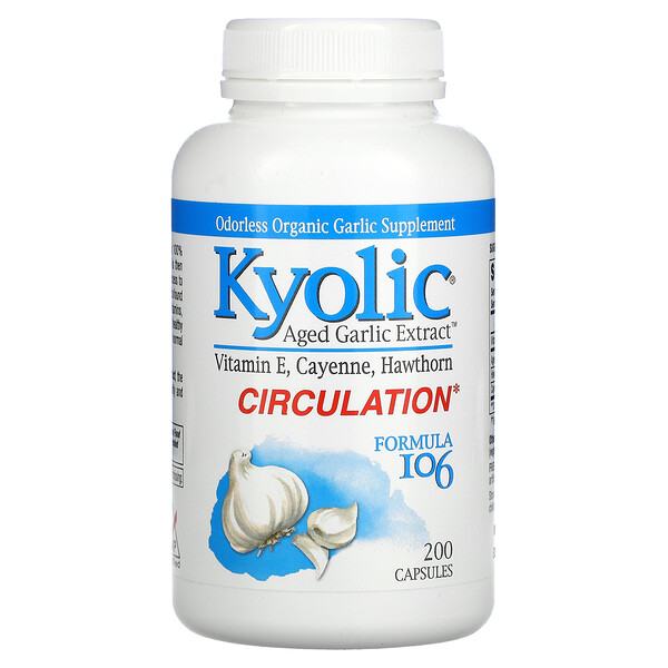 Экстракт выдержанного чеснока, циркуляция, формула 106, 200 капсул Kyolic
