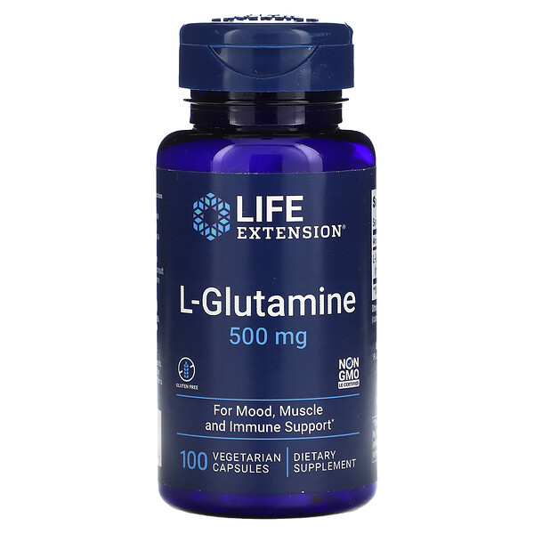 L-глютамин, 500 мг, 100 вегетарианских капсул Life Extension