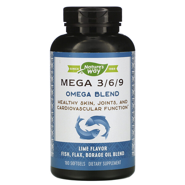 Mega 3/6/9, Omega Blend, вкус лайма, 180 мягких капсул Nature's Way