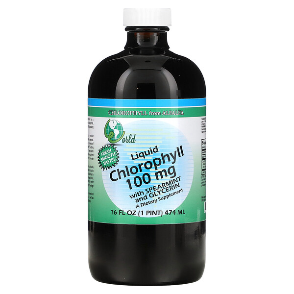 Жидкий хлорофилл с мятой и глицерином, 100 мг, 16 жидких унций (474 мл) World Organic